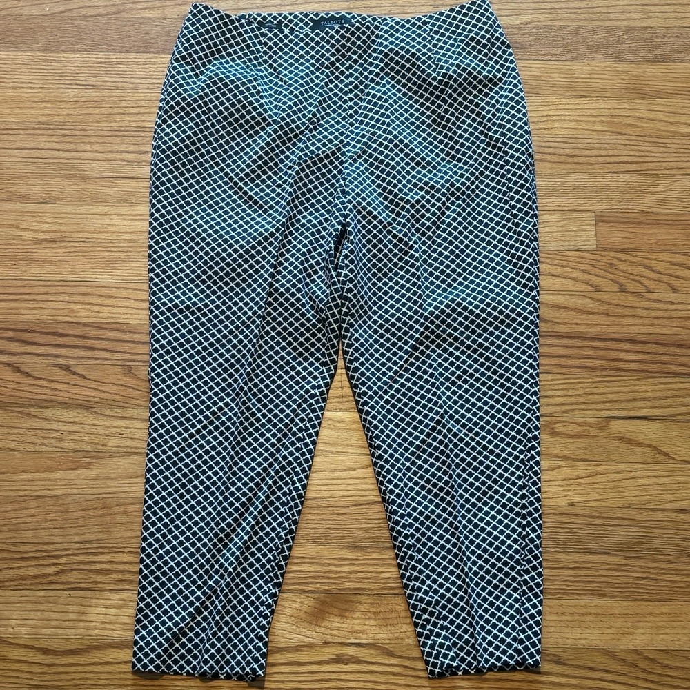 Talbots Heritage Pants Womens 16WP Black White Geometric Ankle Slim Crop Stretch